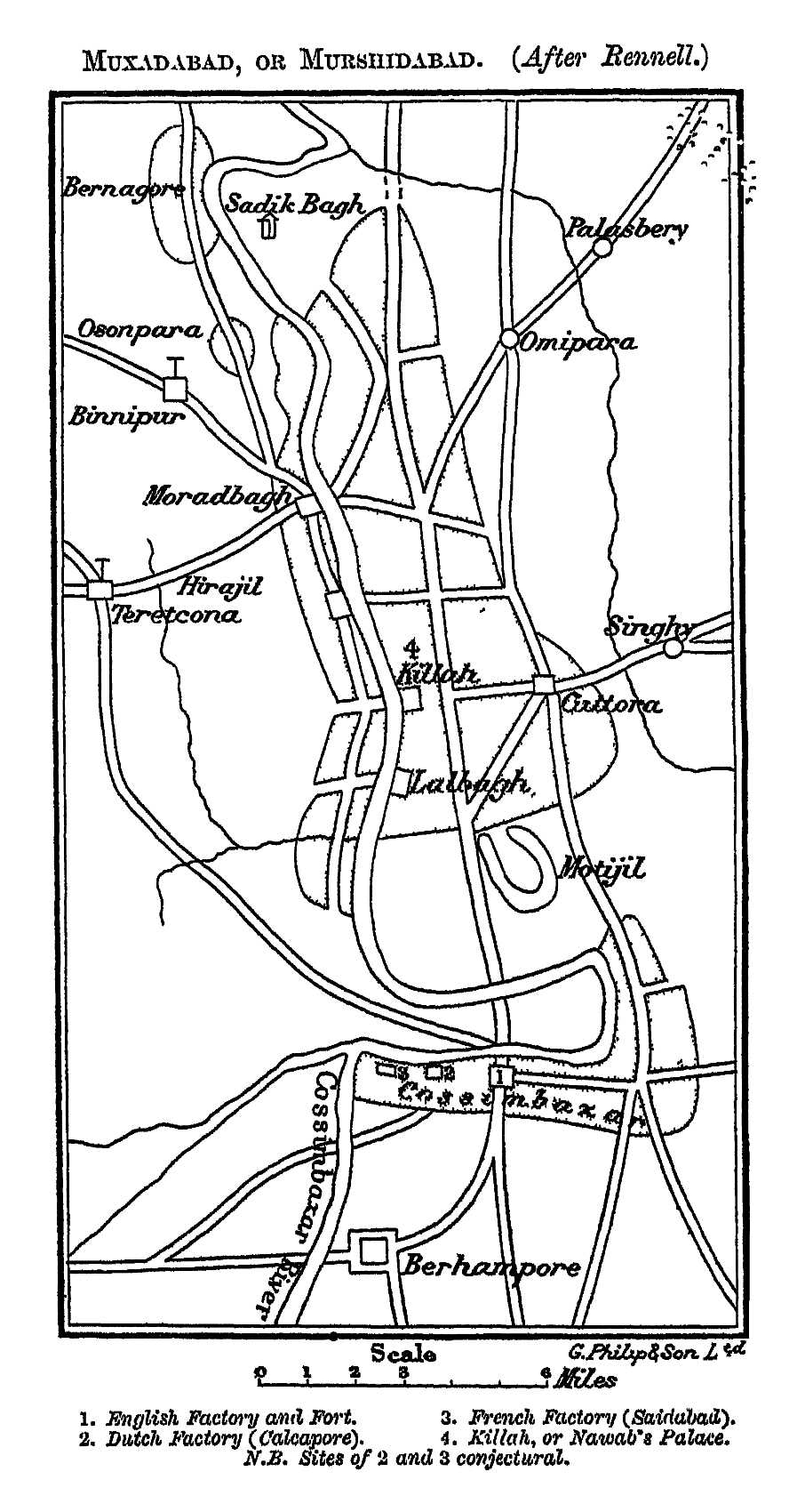 MUXADABAD, OR MURSHIDABAD. (After Rennell.)