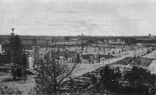 Post-card Sent by Private Bromley from the Prison-camp of Soltau, Germany, in July, 1918. The Crosses Mark The Graves Of Prisoners Who Have Died at This Camp