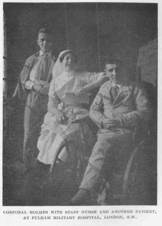 Corporal Holmes with Staff Nurse and Another Patient, at Fulham Military Hospital, London, S.W.