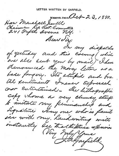 LETTER WRITTEN BY GARFIELD.