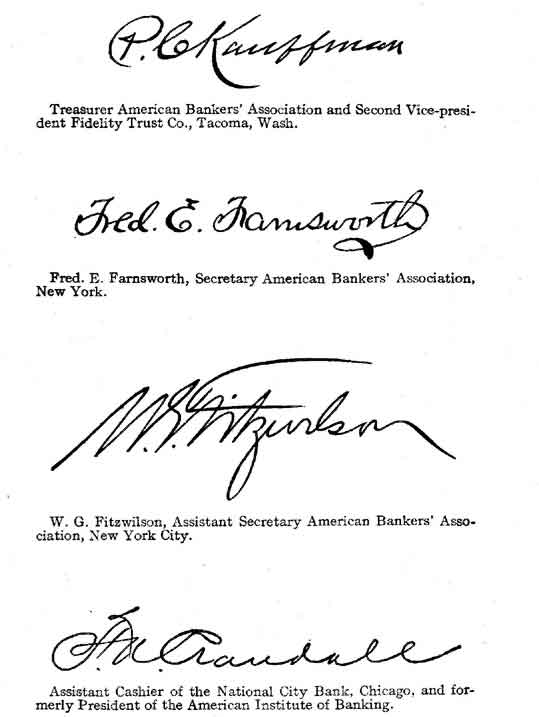 More signatures of best known men in the banking world of the United States.