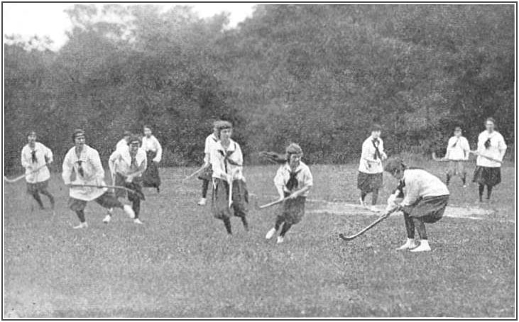 Hunter High School girls playing hockey in Central Park, New York