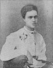 Minette Donner yleisenä seppeleen sitojana maisterivihkiäisissä 1869.