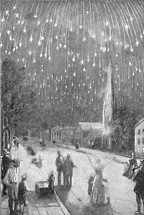 THE GREAT METEORIC SHOWER NOVEMBER 13, 1833  "The stars of heaven fell unto the earth, even as a fig tree casteth her untimely figs, when she is shaken of a mighty wind." Rev. 6:13.