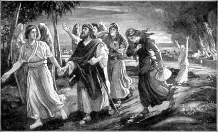 LOT FLEEING FROM SODOM  "Even as Sodom and Gomorrah, and the cities about them ... are set forth for an example, suffering the vengeance of eternal fire." Jude 7.