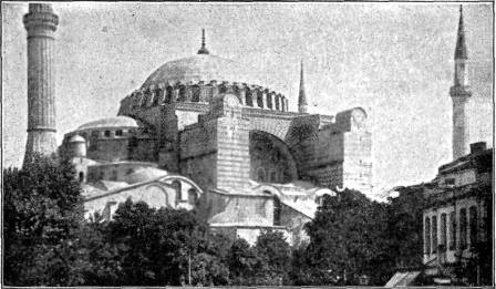 THE MOSQUE OF ST. SOPHIA IN CONSTANTINOPLE  The most famous of all Mohammedan temples.  COPYRIGHT BY UNDERWOOD & UNDERWOOD, N.Y.