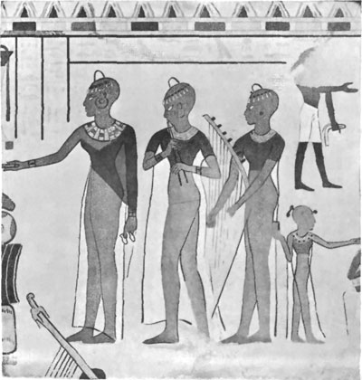 FIG. 3.—OFFERINGS TO THE DEAD, WALL PAINTING, EIGHTEENTH DYNASTY.  (FROM PERROT AND CHIPIEZ.)