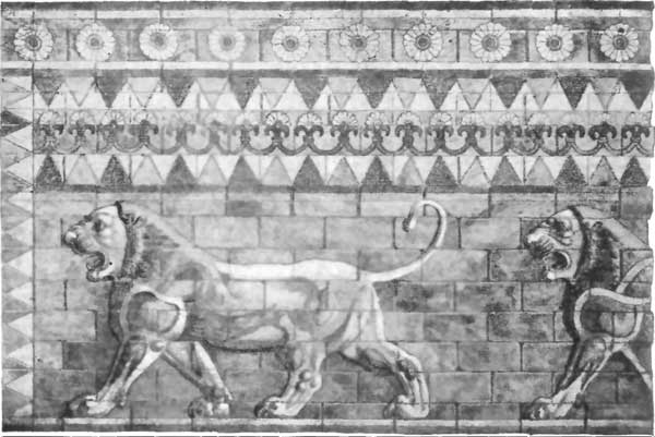 FIG. 8.—LIONS' FRIEZE, SUSA.  (FROM PERROT AND CHIPIEZ.)