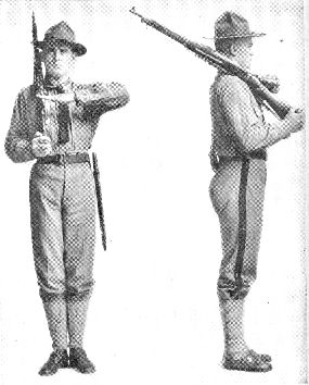 THE CORRECT POSITION OF RIFLE SALUTE, BEING AT RIGHT SHOULDER ARMS.