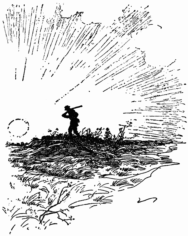 Illustration: Mr. Shimerda walking on the upland prairie with a gun over his shoulder