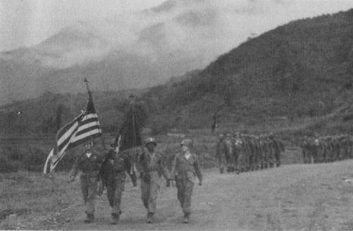 Color Guard, 160th Infantry, Korea, 1952.