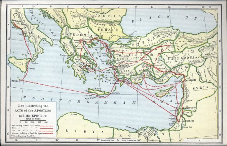 Map illustrating the Acts of the Apostles and the Epistles