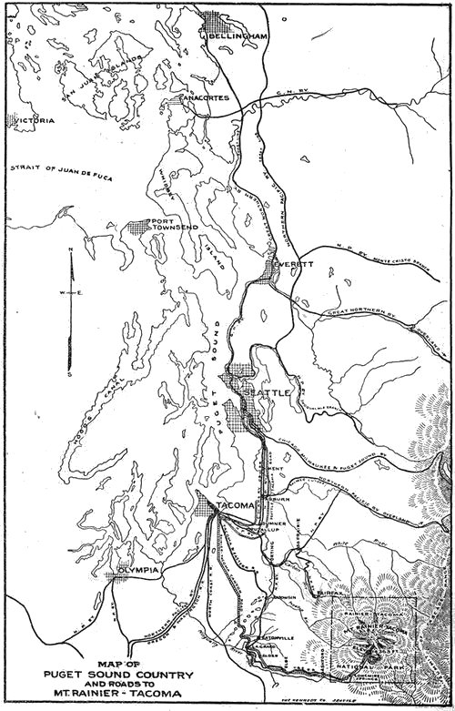 Map Of Puget Sound Country And Roads To Mount Rainier-tacoma.