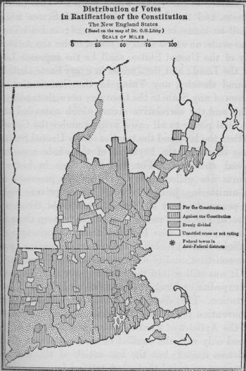 Distribution of Votes in Ratification of the Constitution, The New England States (Based on the map of Dr. O. G. Libby)