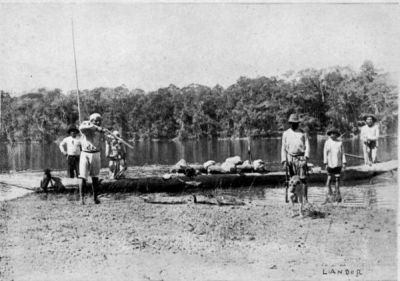 Author's Men shooting a Crocodile.