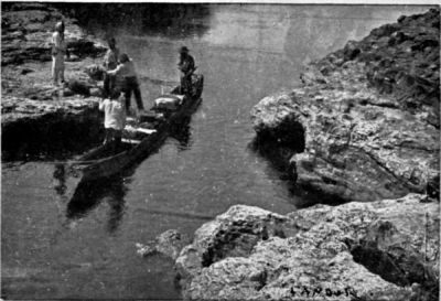 Author's Canoe among Great Volcanic Rocks.