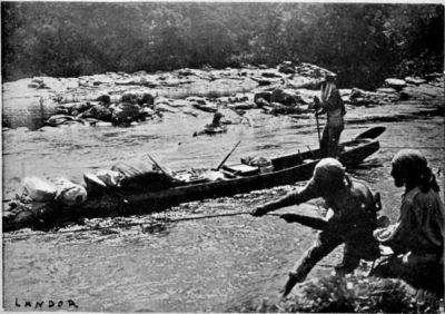 Preparing the Canoe to go down a Rapid.