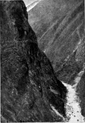 On the Andes: an Elevated Trail overlooking a Foaming Torrent.