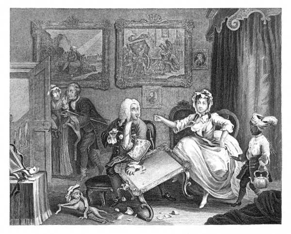 THE HARLOT'S PROGRESS.  PLATE 2.  QUARRELS WITH HER JEW PROTECTOR.