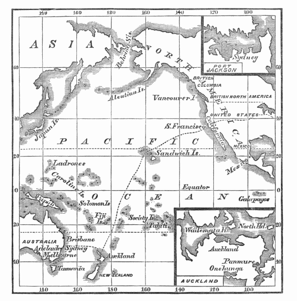 (Maps of the Ship's Course up the Pacific, Auckland, and Sydney, Port Jackson)