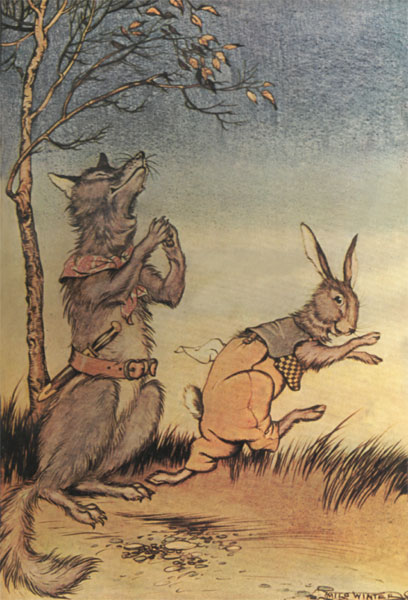 BRER RABBIT FOTCH A WIGGLE, HE DID, EN LIT ON HE FOOTS