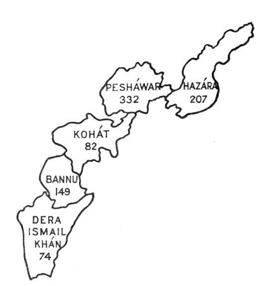 Fig. 29. Map showing density of population in N.W.F. Province.