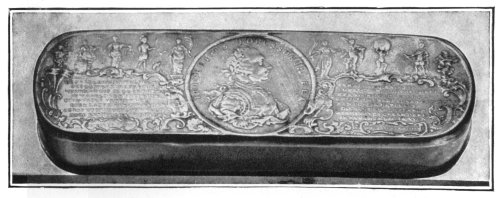 FIG. 83.—BRASS TOBACCO BOX.  (In the British Museum.)