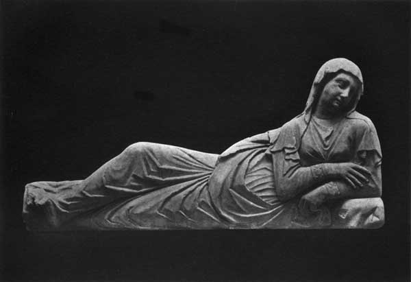 RECLINING FEMALE FIGURE FROM A TOMB  (After the School of Arnolfo di Lapo. Florence: Collection Bardini)