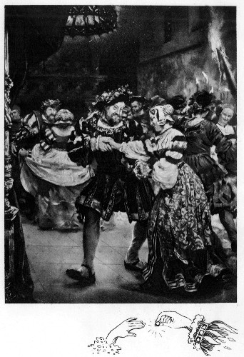 Henry VIII, during the festivities at Guines—"The Field of the Cloth of Gold"—in courtly dance with one of the French Queen's ladies-in-waiting