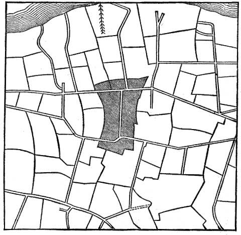 FIG. 15.—THE RHODE ISLAND TRACT, WITH ITS BUILDINGS GATHERED INTO A COMPACT VILLAGE.