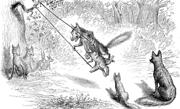 SWINGING "BRER RABBIT."—Drawn by Palmer Cox.