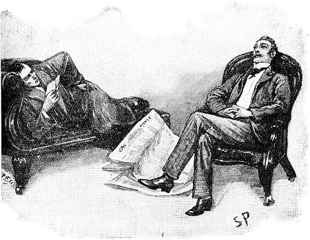 En Holmes lag met gekromde knieën op de canapé, een brief lezende.