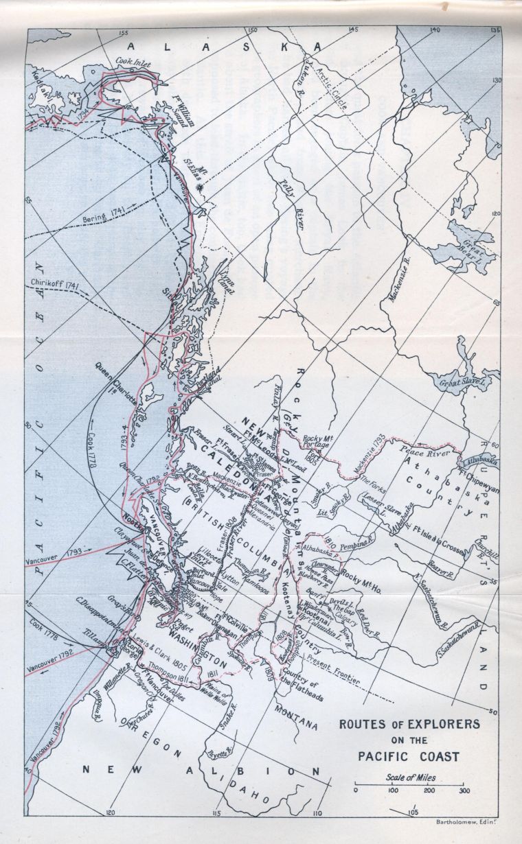 Routes of Explorers on the Pacific Coast.