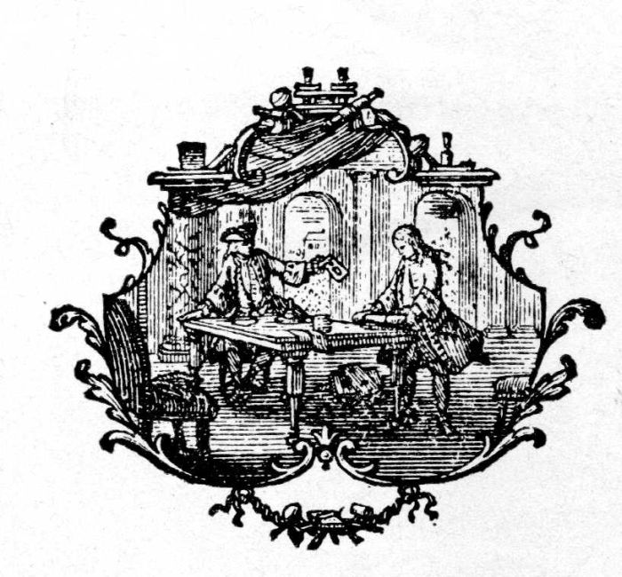 Figure 6.—Woodcut Tailpiece by J. M. Papillon, from Traité historique et pratique de la gravure en bois, 1766. The cutting was done so minutely that some details were lost in printing. (Actual size.)