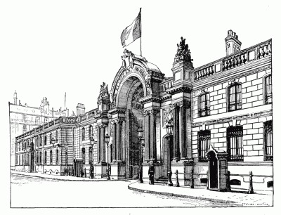 OFFICIAL RESIDENCE OF THE PRESIDENT. ENTRANCE TO THE PALAIS DE L'ÉLYSÉE FROM THE RUE DU FAUBOURG SAINT-HONORÉ.