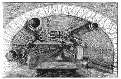 UNDERGROUND PARIS: ARCH OF THE GREAT SEWER, UNDER THE RUE ROYALE, CORNER OF THE RUE DE RIVOLI. After a drawing by A. Montader.