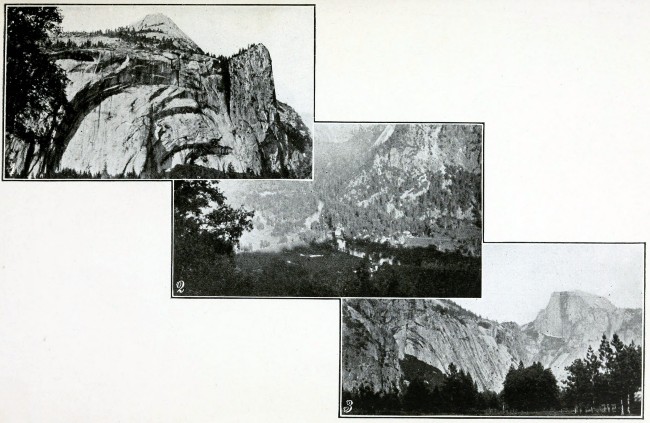 1. Royal Arches, Yosemite Valley. 2. View into Yosemite Valley. 3. Dome and Half Dome, Yosemite Valley.