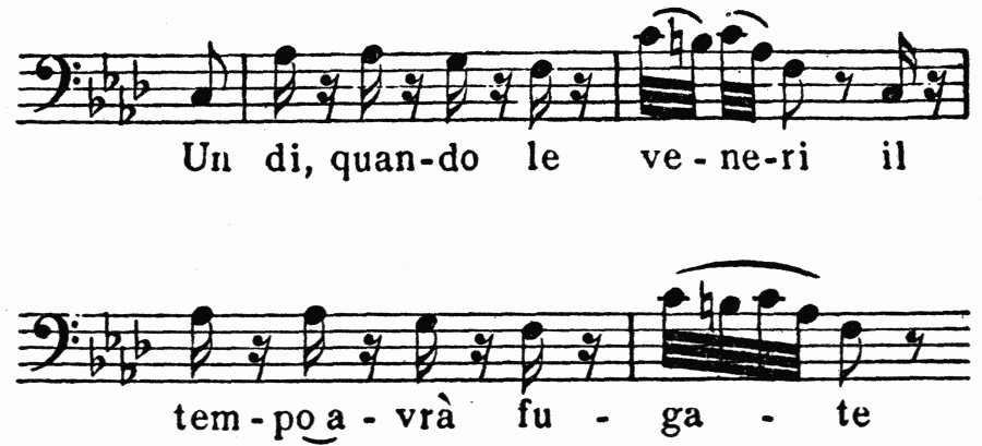 musical notation Un di, quan-do le ve-ne-ri il tem-po a-vrà fu-ga-te