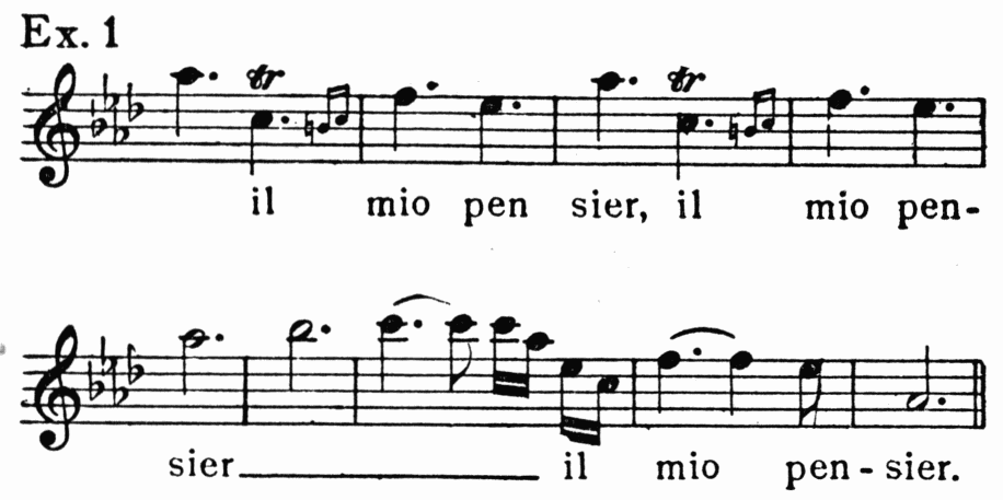 musical notation: Ex. 1 il mio pen sier, il mio pen-sier___ il mio pen-sier.