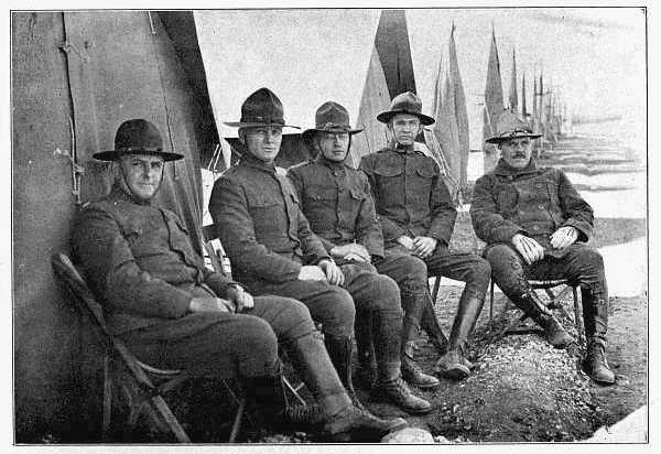 CAMP DONIPHAN, JANUARY, 1917: LT. EDWIN R. TENNEY, LT. ADAM H. ADAMSON, LT. RICHARD T. SPECK, LT. ALPHEUS J. BONDURANT, LT. PAUL R. SIBERTS.