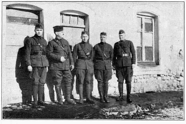 LEFT TO RIGHT: LT. GEO. MONTEITH, CAPT. PAUL R. SIBERTS, CAPT. RICHARD T. SPECK, CAPT. BRET V. BATES, LT. COLIN C. VARDON.