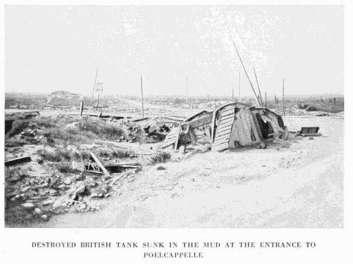 DESTROYED BRITISH TANK SUNK IN THE MUD AT THE ENTRANCE TO POELCAPPELLE