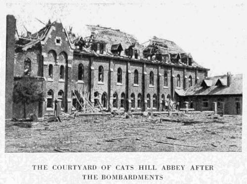 THE COURTYARD OF CATS HILL ABBEY AFTER THE BOMBARDMENTS