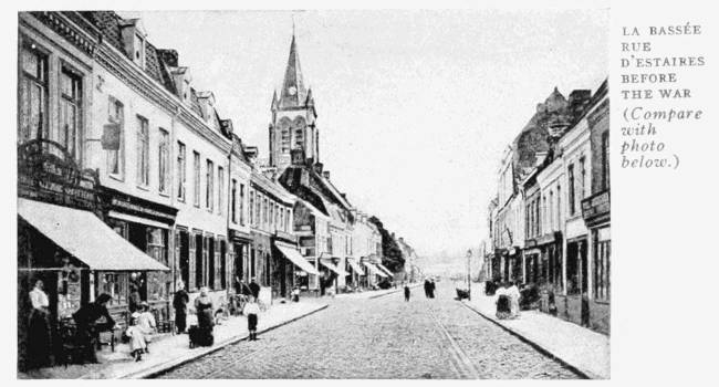 LA BASSÉE. RUE D'ESTAIRES BEFORE THE WAR (Compare with photo below.)