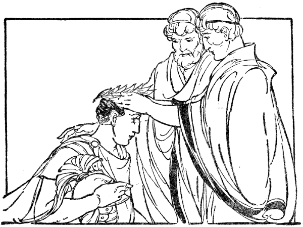 Illustration: Then they blessed him and crowned him with the victor’s crown of laurel