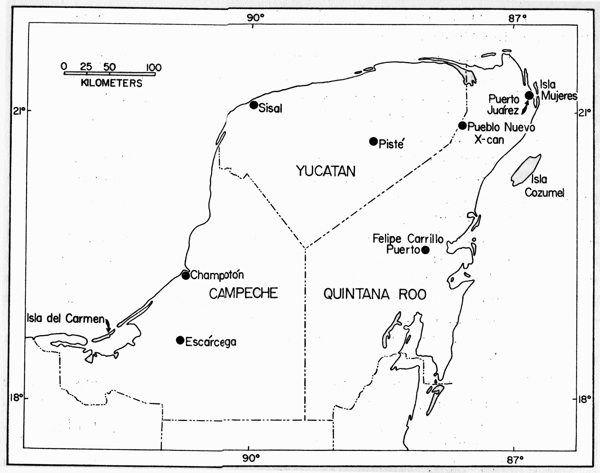 A map of the Yucatán Peninsula