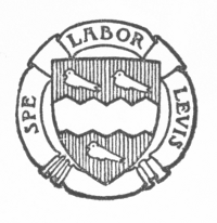 Publishers Logo: Gold with a blue horizontal stripe between three blue doves  Motto: Spe Labor Levis