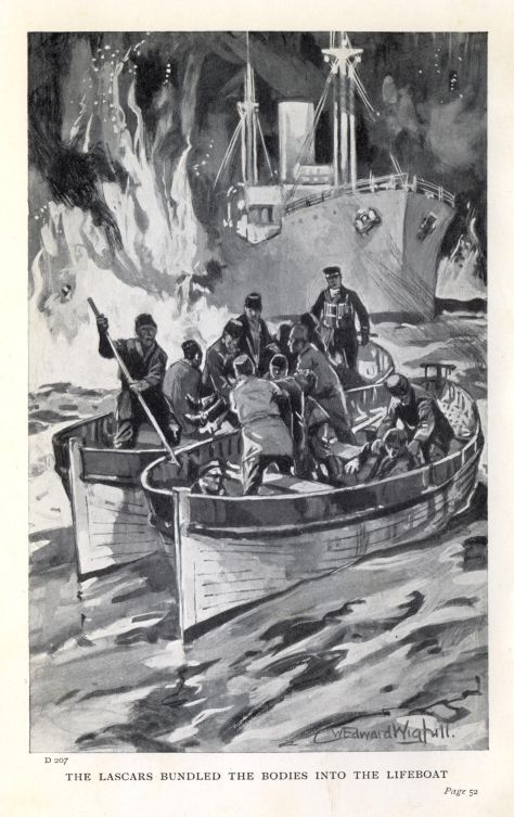 THE LASCARS BUNDLED THE BODIES INTO THE LIFEBOAT. <I>Page</I> 52