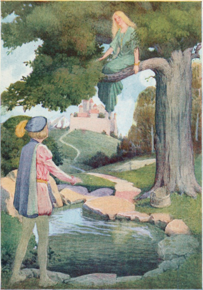 “AND SO HE SAW THE LOVELY MAIDEN WHO WAS SEATED AMONG ITS BRANCHES.” —Page 59