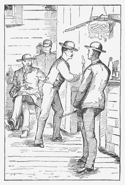 "I follow him into his own cabin, and stand beside the door, which some one has closed as we enter, while Jim strikes a light."—page 339.